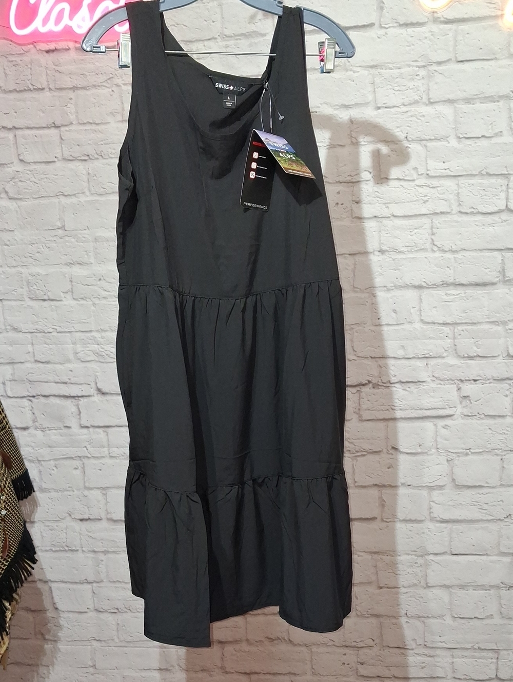 Sleeveless Black Tiered Midi Dress - Performance Fabric